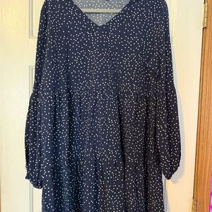 Amazon Navy Long Sleeve Dress with White Dots